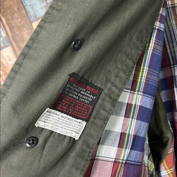 Men's army green & plaid Green Coat - Picture 5 of 16